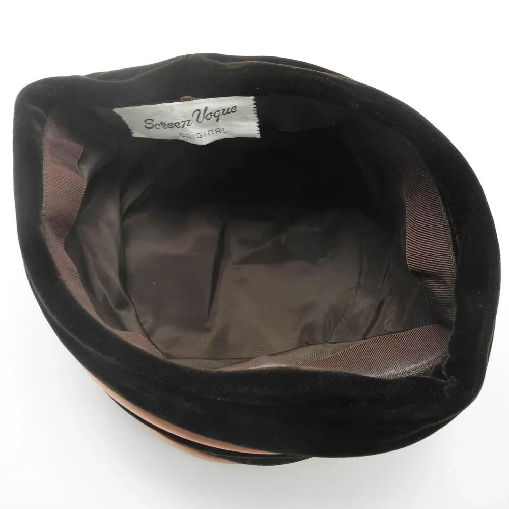 Vintage Screen Vogue Original Burgundy Velvet Pink Satin Pillbox Cocktail Hat